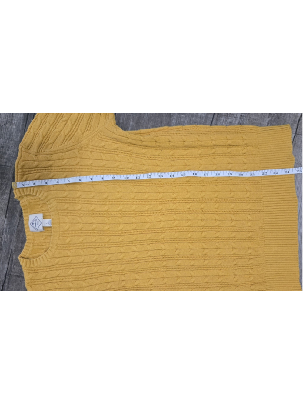 St John's Bay Women's Large Cable Knit Sweater Mustard Yellow Crew Neck Cotton - Picture 8 of 12